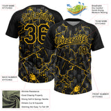 Custom Black Yellow-Gray Raglan Sleeves Neon Lightning Crackle Two-Button Unisex Softball Jersey