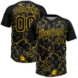Custom Black Yellow-Gray Raglan Sleeves Neon Lightning Crackle Two-Button Unisex Softball Jersey