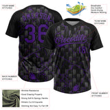 Custom Black Purple-Gray Raglan Sleeves Neon Lightning Crackle Two-Button Unisex Softball Jersey