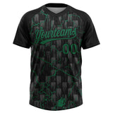 Custom Black Kelly Green-Gray Raglan Sleeves Neon Lightning Crackle Two-Button Unisex Softball Jersey