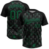 Custom Black Kelly Green-Gray Raglan Sleeves Neon Lightning Crackle Two-Button Unisex Softball Jersey