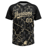Custom Black Cream Cream-Gray Raglan Sleeves Neon Lightning Crackle Two-Button Unisex Softball Jersey