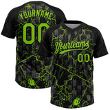 Custom Black Neon Green-Gray Raglan Sleeves Neon Lightning Crackle Two-Button Unisex Softball Jersey