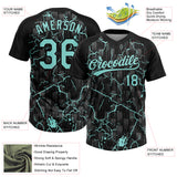 Custom Black Ice Blue-Gray Raglan Sleeves Neon Lightning Crackle Two-Button Unisex Softball Jersey
