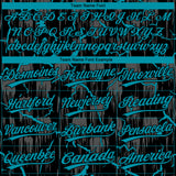 Custom Black Teal-Gray Raglan Sleeves Neon Lightning Crackle Two-Button Unisex Softball Jersey