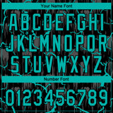 Custom Black Aqua-Gray Raglan Sleeves Neon Lightning Crackle Two-Button Unisex Softball Jersey