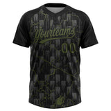 Custom Black Olive-Gray Raglan Sleeves Neon Lightning Crackle Two-Button Unisex Softball Jersey