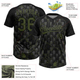 Custom Black Olive-Gray Raglan Sleeves Neon Lightning Crackle Two-Button Unisex Softball Jersey