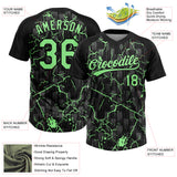Custom Black Pea Green-Gray Raglan Sleeves Neon Lightning Crackle Two-Button Unisex Softball Jersey