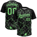 Custom Black Pea Green-Gray Raglan Sleeves Neon Lightning Crackle Two-Button Unisex Softball Jersey
