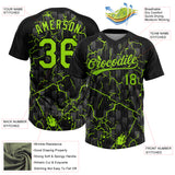 Custom Black Neon Green-Gray Raglan Sleeves Neon Lightning Crackle Two-Button Unisex Softball Jersey