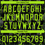 Custom Black Neon Green-Gray Raglan Sleeves Neon Lightning Crackle Two-Button Unisex Softball Jersey