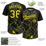 Custom Black Light Yellow-Gray Raglan Sleeves Neon Lightning Crackle Two-Button Unisex Softball Jersey
