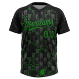 Custom Black Grass Green-Gray Raglan Sleeves Neon Lightning Crackle Two-Button Unisex Softball Jersey