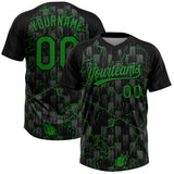 Custom Black Grass Green-Gray Raglan Sleeves Neon Lightning Crackle Two-Button Unisex Softball Jersey