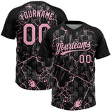 Custom Black Light Pink-Gray Raglan Sleeves Neon Lightning Crackle Two-Button Unisex Softball Jersey