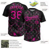 Custom Black Deep Pink-Gray Raglan Sleeves Neon Lightning Crackle Two-Button Unisex Softball Jersey
