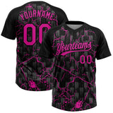 Custom Black Deep Pink-Gray Raglan Sleeves Neon Lightning Crackle Two-Button Unisex Softball Jersey