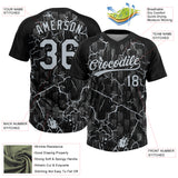 Custom Black Silver Silver-Gray Raglan Sleeves Neon Lightning Crackle Two-Button Unisex Softball Jersey