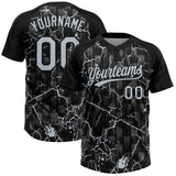 Custom Black Silver Silver-Gray Raglan Sleeves Neon Lightning Crackle Two-Button Unisex Softball Jersey