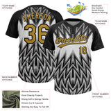 Custom Black Old Gold-White Raglan Sleeves Abstract Geometric Chevron Zigzag Two-Button Unisex Softball Jersey