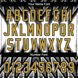 Custom Black Old Gold-White Raglan Sleeves Abstract Geometric Chevron Zigzag Two-Button Unisex Softball Jersey