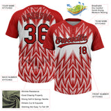 Custom Red White-Black Raglan Sleeves Abstract Geometric Chevron Zigzag Two-Button Unisex Softball Jersey