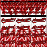 Custom Red White-Black Raglan Sleeves Abstract Geometric Chevron Zigzag Two-Button Unisex Softball Jersey