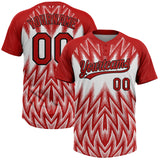 Custom Red White-Black Raglan Sleeves Abstract Geometric Chevron Zigzag Two-Button Unisex Softball Jersey