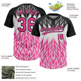 Custom Black Pink-White Raglan Sleeves Abstract Geometric Chevron Zigzag Two-Button Unisex Softball Jersey