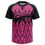 Custom Black-Pink Raglan Sleeves Abstract Geometric Chevron Zigzag Two-Button Unisex Softball Jersey