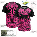 Custom Black-Pink Raglan Sleeves Abstract Geometric Chevron Zigzag Two-Button Unisex Softball Jersey