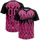 Custom Black-Pink Raglan Sleeves Abstract Geometric Chevron Zigzag Two-Button Unisex Softball Jersey