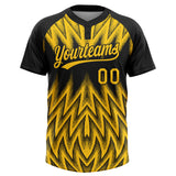 Custom Black-Yellow Raglan Sleeves Abstract Geometric Chevron Zigzag Two-Button Unisex Softball Jersey
