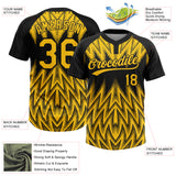 Custom Black-Yellow Raglan Sleeves Abstract Geometric Chevron Zigzag Two-Button Unisex Softball Jersey