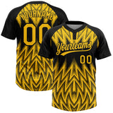 Custom Black-Yellow Raglan Sleeves Abstract Geometric Chevron Zigzag Two-Button Unisex Softball Jersey
