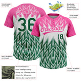 Custom Pink Kelly Green-White Raglan Sleeves Abstract Geometric Chevron Zigzag Two-Button Unisex Softball Jersey