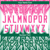 Custom Pink Kelly Green-White Raglan Sleeves Abstract Geometric Chevron Zigzag Two-Button Unisex Softball Jersey