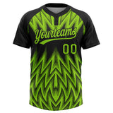 Custom Black-Neon Green Raglan Sleeves Abstract Geometric Chevron Zigzag Two-Button Unisex Softball Jersey