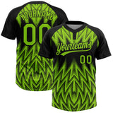 Custom Black-Neon Green Raglan Sleeves Abstract Geometric Chevron Zigzag Two-Button Unisex Softball Jersey