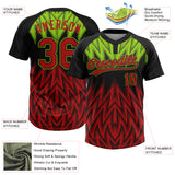 Custom Black Red-Neon Green Raglan Sleeves Abstract Geometric Chevron Zigzag Two-Button Unisex Softball Jersey