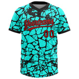 Custom Aqua Red-Black Abstract Network Crackle 3D Pattern Two-Button Unisex Softball Jersey