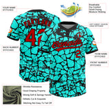 Custom Aqua Red-Black Abstract Network Crackle 3D Pattern Two-Button Unisex Softball Jersey