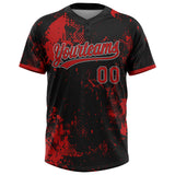 Custom Black Red-White Abstract Splatter 3D Pattern Two-Button Unisex Softball Jersey