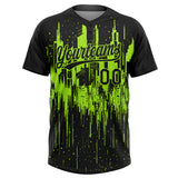 Custom Black-Neon Green Dripping Splatter Paint 3D Pattern Two-Button Unisex Softball Jersey