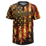 Custom Black-Old Gold American Flag Two-Button Unisex Softball Jersey