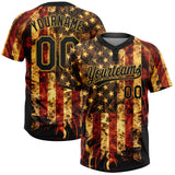 Custom Black-Old Gold American Flag Two-Button Unisex Softball Jersey