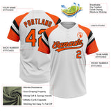 Custom White Orange-Black Raglan Sleeves Stripes Two-Button Unisex Softball Jersey