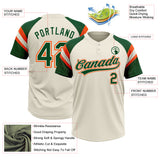 Custom Cream Green-Orange Raglan Sleeves Stripes Two-Button Unisex Softball Jersey
