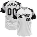 Custom White Black-Gray Raglan Sleeves Stripes Two-Button Unisex Softball Jersey